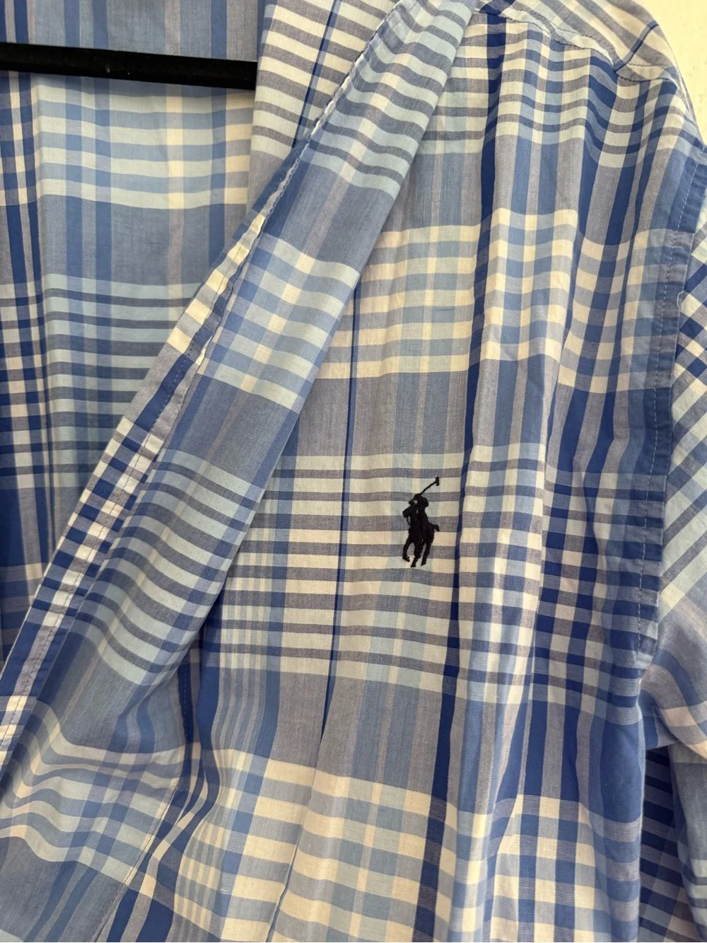 Polo Ralph Lauren Men’s Robe Small/Medium Plaid Cotton Robe Blue White Tie Waist